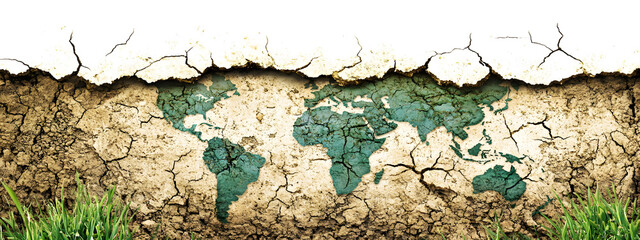 Obraz premium A world map made of cracked earth 