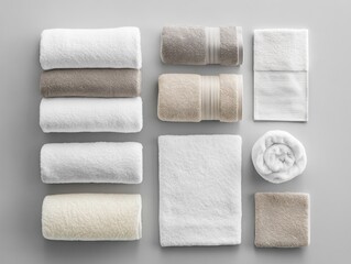 Assorted bath towels in various colors and sizes