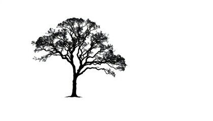 Obraz premium Single, majestic tree silhouetted against a pure white backdrop, photography, stock photo