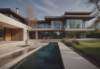 Obraz premium Modern luxury VIlla. Minimalistic background/backdrop. 