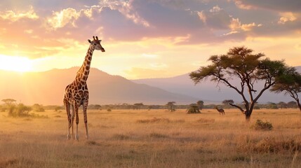Obraz premium Majestic Giraffe at African Sunset