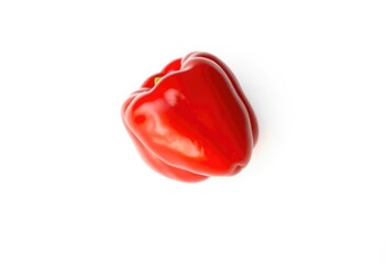 Single vibrant red bell pepper isolated on pure white background, produce, spicy