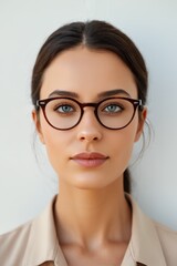 Fototapeta premium arafed woman wearing glasses and a tan shirt