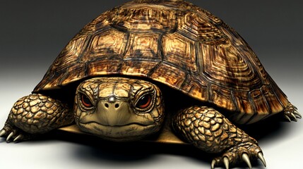 Angry turtle, studio shot, neutral background, wildlife illustration