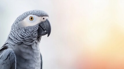 Grey parrot perched and observing its surroundings in soft natural light