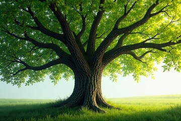 Obraz premium Dense foliage surrounds isolated tree branches, wood, trunk