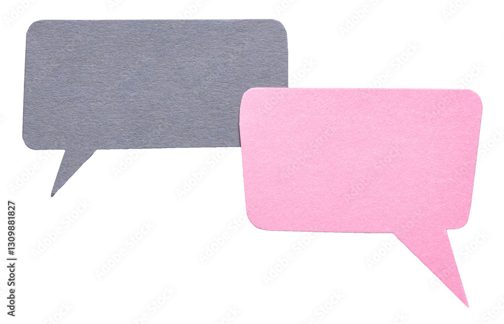 Poster Grey pink blank cut out paper speech bubbles with rough edges and copy space for text on transparent png background conversation discussion design element