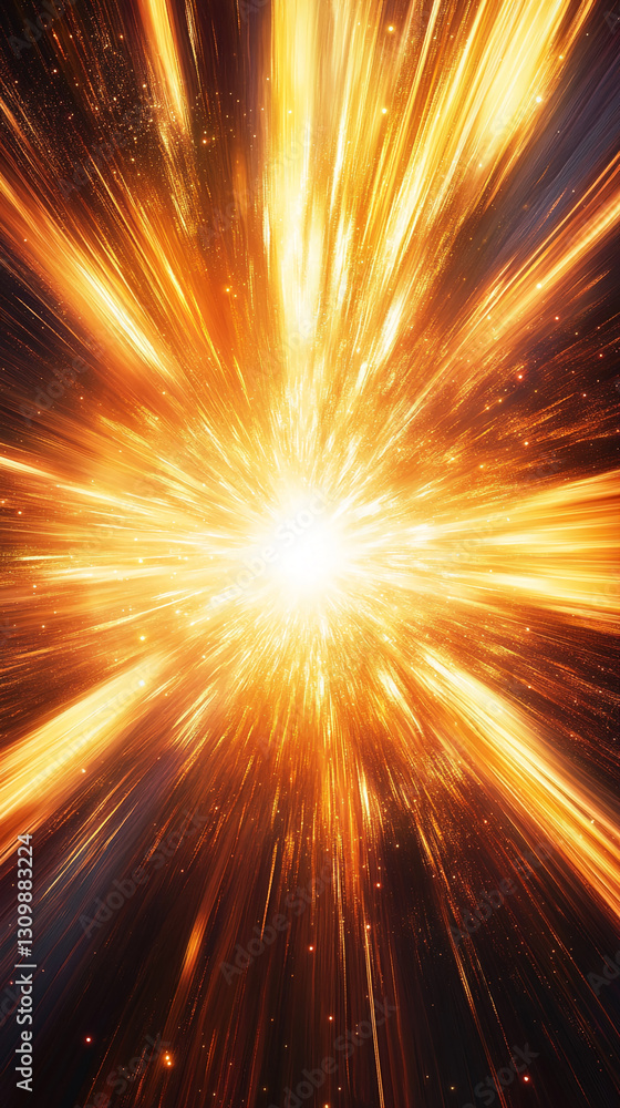 Poster abstract image of radiating golden light, resembling a burst of energy or star explosion, symbolizin
