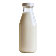 Fresh Glass Bottle of Milk Isolated Against a White Background, Perfect for Healthy Lifestyle, Nutrition Themes, Organic Dairy Products, and Culinary Use in Stock Photography
