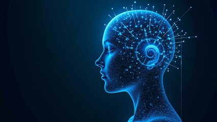 Obraz premium Futuristic Profile of Human Head with Neural Connections and Light Effects