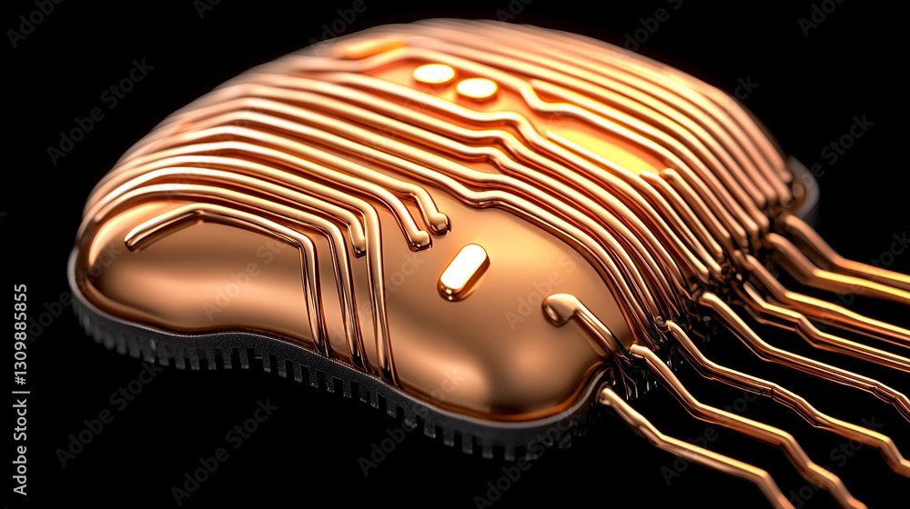 Poster close-up view of a glossy copper circuit board with intricate patterns and lines