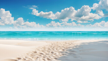 Obraz premium Serene White Sandy Beach with Turquoise Waters: A Tropical Paradise Awaits