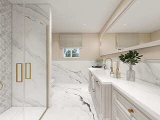 Fototapeta premium baño moderno de casa de diseño . estética minimalista clásica 