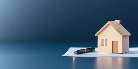 wooden house model on document with pen, symbolizing home equity loans