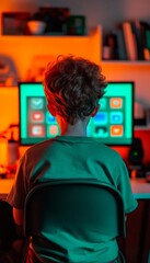 Child Gaming at Night in Home Office