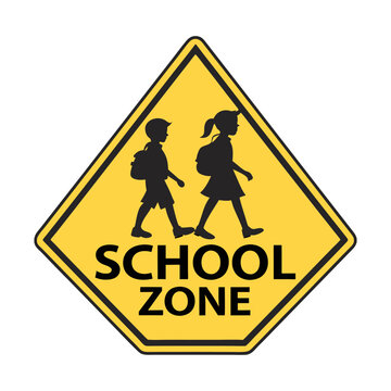 school zone sign with walking children clip art preview