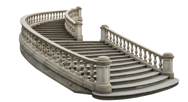 Elegant curved staircase with ornate balustrade in classic stone architecture, showcasing a blend of beauty and functionality