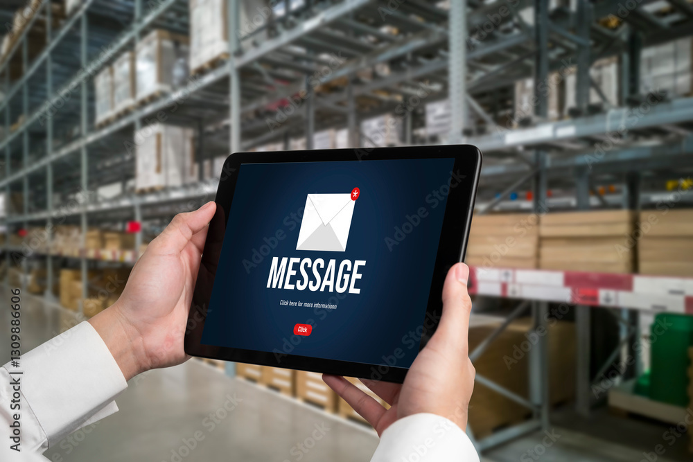Poster email notification message showing on computer screen snugly. digital marketing message information 