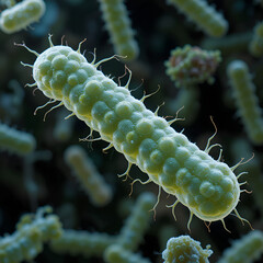 Fototapeta premium Escherichia coli (E. coli): A rod-shaped, gram-negative bacterium commonly found in intestines; some strains are harmful, leading to foodborne illness and UTIs.