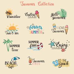 Colorful Summer Stickers Collection - vector