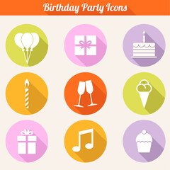 birthday party icons set - vector