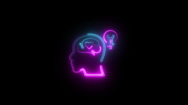 Glowing neon Emotional Intelligence icon on black background.
