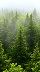 Obraz premium Misty Evergreen Forest Landscape Photograph