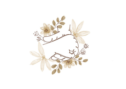 Sibling Bond: Hands Surrounded by Flowers, handmade drawing. Hand drawn floral design elements.