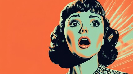 Obraz premium A Retro Pop Art depiction of a woman expressing shock and surprise.