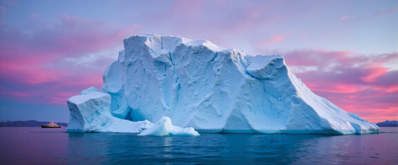 Majestic iceberg reflected in twilight ocean, serene beauty