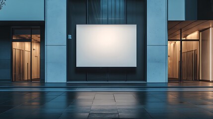 Empty billboard on modern city building at night