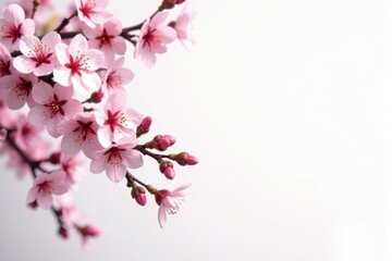 Fototapeta premium Delicate cherry blossom branches on white background, tree, forest