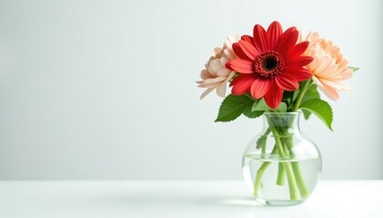 Fototapeta premium Freshly picked flower in a vase on white surface, pick, fresh, vase