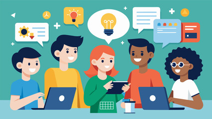 The buzz of conversation and exchange of ideas as young coders network and share their projects with fellow enthusiasts at a youth coding symposium.. Vector illustration
