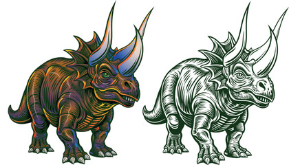 vector image of a large Pentaceratops in a graphic style, cartoon, lizard