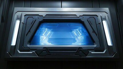 Futuristic Interface Displaying Information on Wall with Blue Light