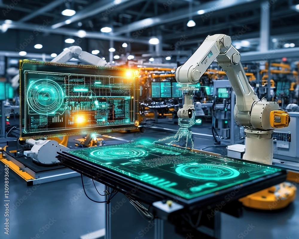 Poster connected iot systems enhancing operations in modern factories.