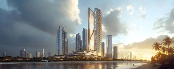 Naklejka premium The modern skyscrapers and luxury hotels along the Avenida Balboa in Panama City