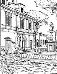 church, architecture, cathedral, building,  coloring page, drawing, city, europe, sketch, paris, gothic, travel, vector, illustration, old, florence, italy, art, tower, town, landmark, street, religio