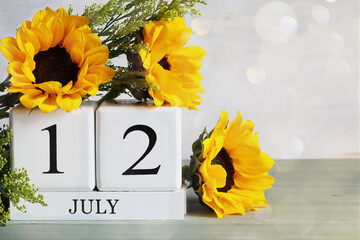 July 12 Calendar Blocks with Beautiful Sunflowers