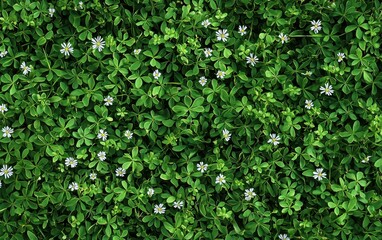 Bright Green Grass With Small White Wildflowers