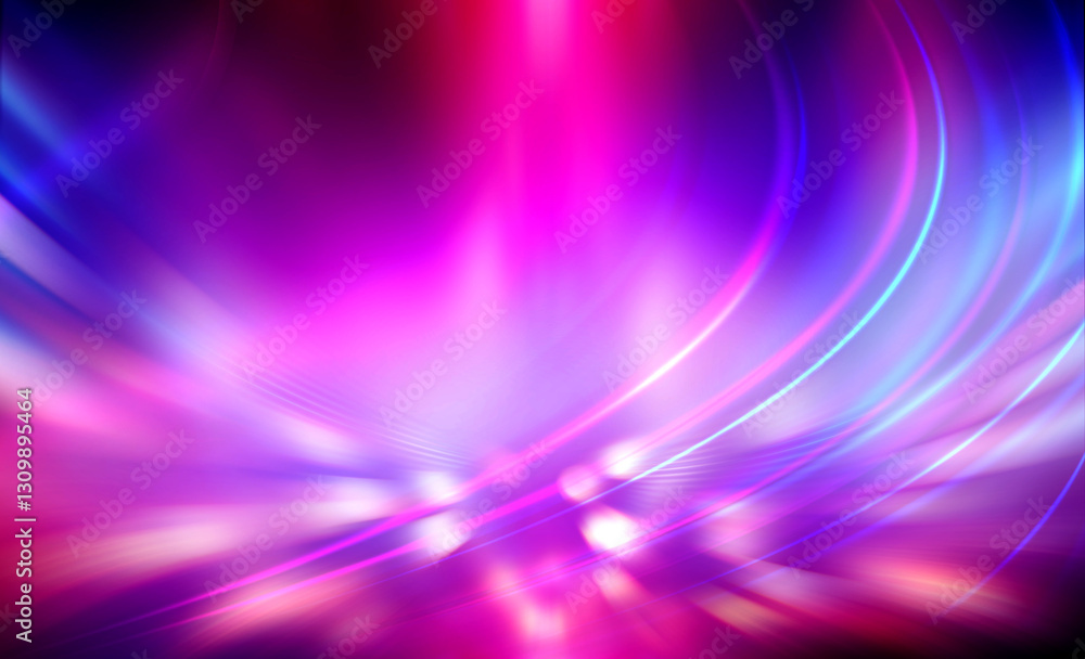 Poster dark abstract disco background with neon light, blurred colorful lines, shapes