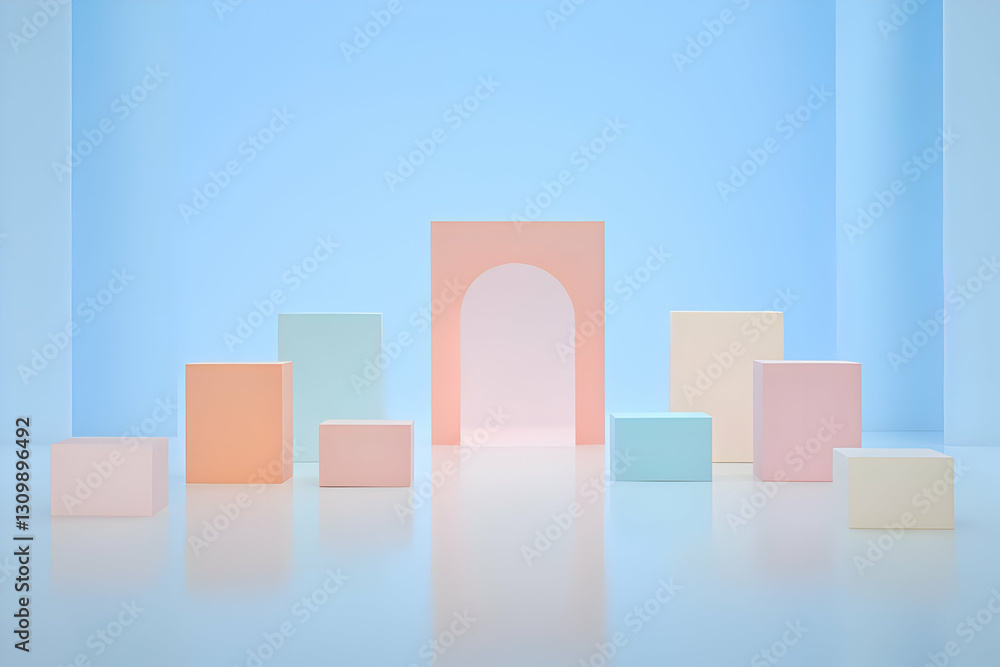 Poster pastel cube arch 3d render background