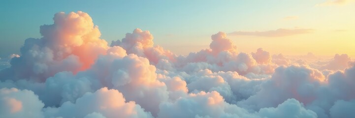 Orange hues spread across white clouds against blue sky, atmosphere, yellow, fluffy
