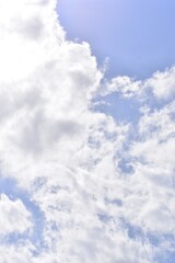 A natural sky with scattered white clouds illuminated by sunlight, offering a calm and dreamy atmosphere. Perfect for weather-related concepts and scenic backgrounds.