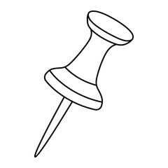 Push pin vector illustration. Hand-drawn thumbtack clipart in doodle style. Black line art isolated on white background.