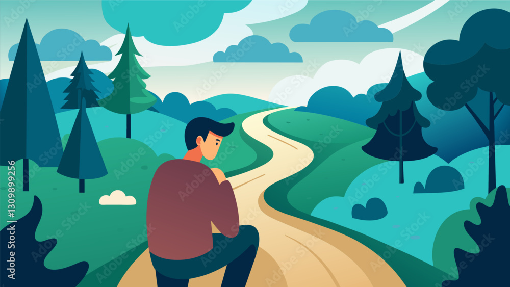 Poster the serene atmosphere of the forest envelops a pensive thinker lost in the twists and turns of the p