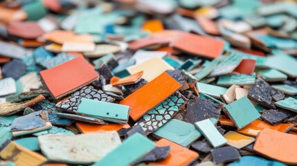 Colorful Mosaic Pieces Covering Ground in Artistic Composition