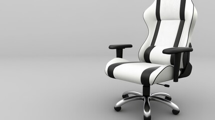Modern white and black gaming chair isolated on a gray background