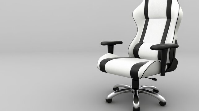 Modern white and black gaming chair isolated on a gray background